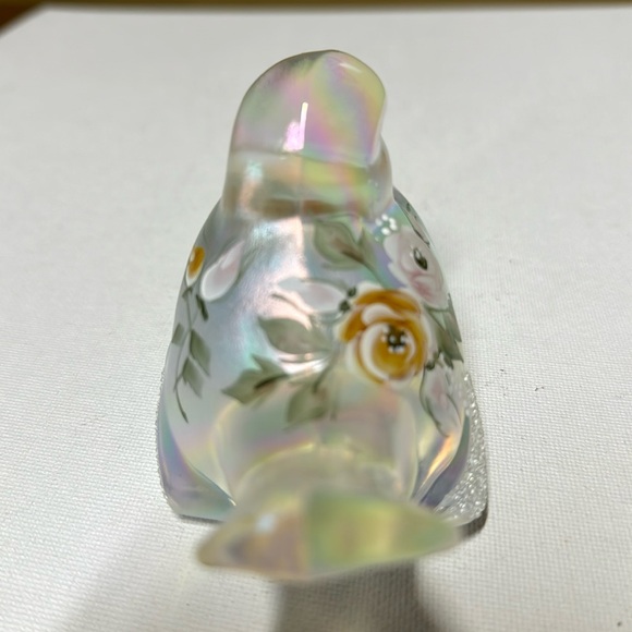 FENTON Signed Hand Painted opalescent Bird Flowers USA - Picture 2 of 6